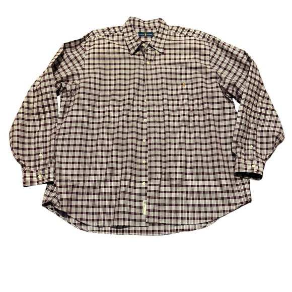 Ralph Lauren Men’s Button Down Maroon White Checkered Plaid Shirt Size 2XB - Picture 2 of 7
